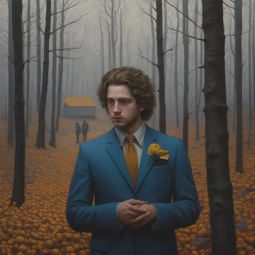 bridegroom,flightless bird,the groom,fantasy portrait,suit of spades,groom,wedding suit,robert harbeck,romantic portrait,grooms,man portraits,the autumn,nicholas day,nature and man,artist portrait,forest man,james handley,andreas cross,lonely chestnut,sci fiction illustration,Conceptual Art,Daily,Daily 30