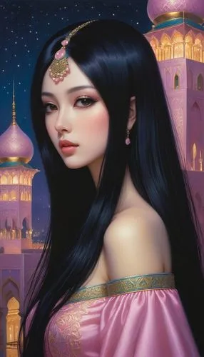 rem in arabian nights,sheherazade,oriental princess,persia,gothel,scheherazade,Illustration,Realistic Fantasy,Realistic Fantasy 08