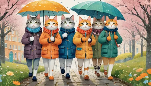 rain cats and dogs,foxes,fox in the rain,rainy day,walking in the rain,raincoat,four seasons,autumn walk,whimsical animals,umbrellas,cat family,winter animals,fall animals,cat lovers,fox and hare,corgis,rabbit family,garden-fox tail,in the rain,autumn day,Illustration,Japanese style,Japanese Style 03