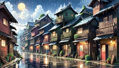 wooden houses,medieval street,rainy,rainy season,fantasy city,medieval town,houses clipart,japanese umbrellas,alley,rainstorm,alleyway,korean village snow,heavy rain,japanese architecture,tsukemono,kyoto,rainy day,after rain,aurora village,narrow street