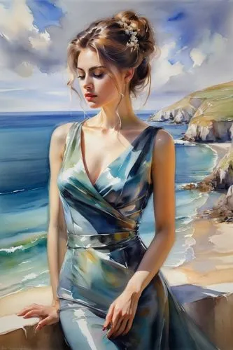 donsky,palizzi,italian painter,oil painting,photo painting,girl in a long dress,Illustration,Paper based,Paper Based 11