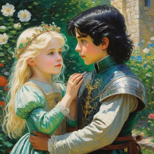 young couple,little boy and girl,a fairy tale,enamorado,vintage boy and girl,romantic portrait,boy and girl,horrobin,girl and boy outdoor,serenade,pareja,prince and princess,romantic scene,adoration,fairy tale,lucaya,courtship,suitor,amori,first kiss,Art,Artistic Painting,Artistic Painting 04