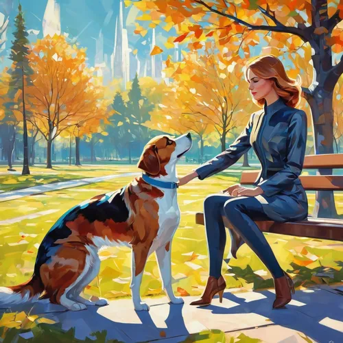 girl with dog,vizla,vizsla,companion dog,boy and dog,american foxhound,oil painting,oil painting on canvas,kooikerhondje,autumn idyll,beaglier,beagle,treeing walker coonhound,dog illustration,one autumn afternoon,autumn day,english foxhound,autumn in the park,romantic portrait,girl and boy outdoor,Conceptual Art,Sci-Fi,Sci-Fi 06