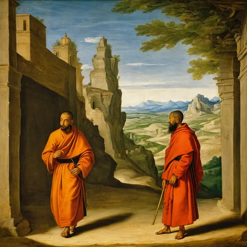 buddhists monks,monks,middle eastern monk,orange robes,buddhist monk,indian monk,theravada buddhism,the abbot of olib,buddhists,monk,the annunciation,the death of socrates,dante's inferno,contemporary witnesses,barberini,bodhisattva,the three magi,monastery,buddha unfokussiert,bellini,Art,Classical Oil Painting,Classical Oil Painting 21