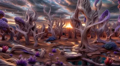 mushroom landscape,fantasy landscape,mandelbulb,fractal environment,virtual landscape,alien world