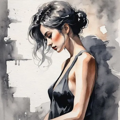 watercolor painting,watercolor,updo,heighton,viveros,woman silhouette,Illustration,Paper based,Paper Based 25