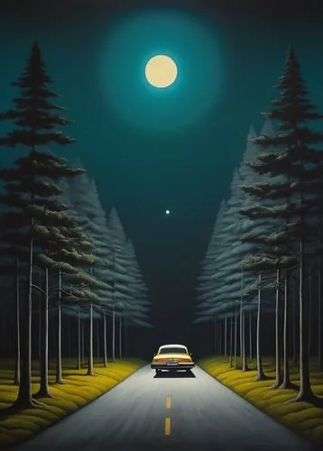 moon car,night scene,night highway,the road,empty road,forest road,long road,3d car wallpaper,mountain road,open road,headlights,moonlit night,lunar,road to nowhere,road forgotten,car lights,world digital painting,hanging moon,full moon,landscape background,Art,Artistic Painting,Artistic Painting 02