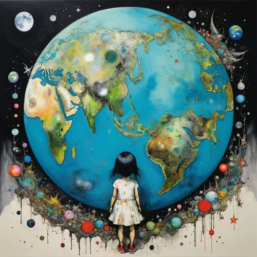 other world,the world,embrace the world,dream world,globetrotter,world,earth,gaia,planet earth,the earth,love earth,little girl with balloons,small planet,world wonder,little planet,new world,loveourplanet,earth rise,planet,shirakami-sanchi,Conceptual Art,Graffiti Art,Graffiti Art 05