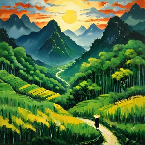 ha giang,rice terrace,moc chau - son la,mountain scene,paisaje,huadong,Art,Artistic Painting,Artistic Painting 37