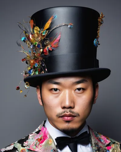 asian conical hat,korean handy drum,top hat,choi kwang-do,asian costume,men hat,hatter,ringmaster,gold foil men's hat,stovepipe hat,pork-pie hat,magician,portrait background,bowler hat,taiwanese opera,peking opera,solo entertainer,korean royal court cuisine,sejong-ro,artist portrait,Conceptual Art,Graffiti Art,Graffiti Art 05