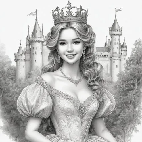 princess sofia,fairy tale character,prinses,prinzessin,princess,princess crown,Illustration,Black and White,Black and White 30