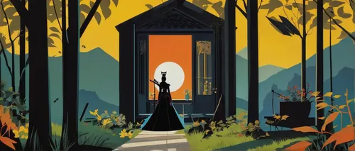 travel poster,the threshold of the house,halloween illustration,the door,threshold,fairy door,portal,blue door,garden door,house silhouette,doors,gateway,open door,home door,frame illustration,in the door,vintage illustration,sci fiction illustration,outhouse,to the garden,Illustration,Vector,Vector 13