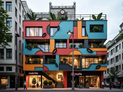 colorful facade,paris shops,blauhaus,cubic house,galeries,zeil,chilehaus,multistoreyed,boutiques,bookbuilding,facade painting,shopzilla,mvrdv,wieden,cube house,gottschalks,tschumi,chile house,lohaus,department store