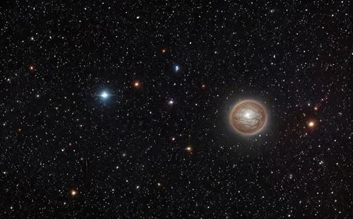 mixed up zoom in high detail photo realistic 4k dwarf star,v838 monocerotis,m57,ngc 7293,ngc 4565,messier 82,messier 8,ngc 3603,ngc 2818,ngc 6514,ngc 2392,messier 17,ngc 6543,ngc 6537,ngc 7635,galaxy 