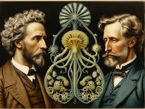 dutchman's pipe,cockscomb,marine scientists,mandelbulb,bartholdi,cnidaria,cephalopods,entomology,marine invertebrates,art nouveau design,fractal art,theoretician physician,dutchman's-pipe cactus,cogs,invertebrates,incandescent lamp,incandescent light bulb,gas lamp,double head microscope,cnidarian,Illustration,Retro,Retro 24