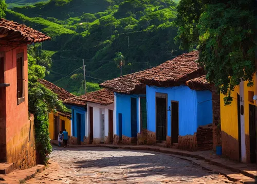 Street view in Barichara, Colombia,colombia,row of houses,colorful city,nicaraguan cordoba,wooden houses,south-america,peru,city unesco heritage trinidad cuba,honduras,south america,peru i,brazil,viña