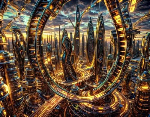 futuristic landscape,metropolis,cybercity,arcology,fractal environment,fantasy city