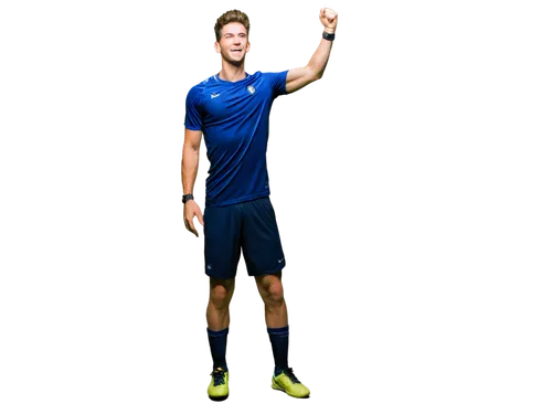 Sports stadium, panoramic view, daytime, bright sunlight, male athlete, 25yo, muscular build, sweaty skin, messy short hair, athletic wear, Nike shoes, soccer ball at feet, victorious pose, arms raise