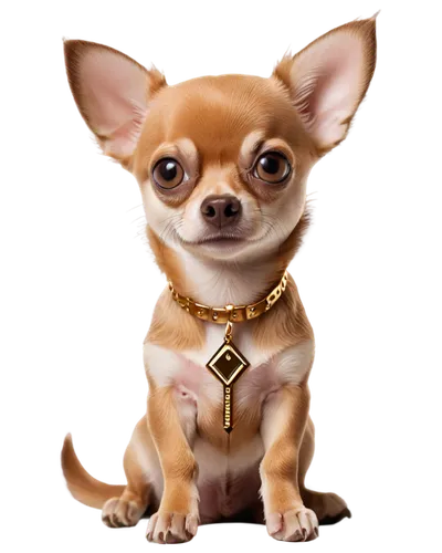 Chihuahua dog, small size, short hair, brown coat, big eyes, floppy ears, cute facial expression, sitting posture, front paws together, realistic texture, soft natural lighting, 3/4 composition, warm 