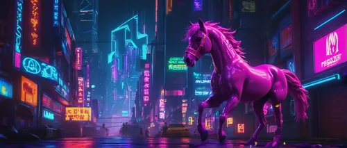 unicorn background,colorful horse,ultraviolet,purple wallpaper,horse-heal,dream horse,aesthetic,tokyo,unicorn art,vapor,carnival horse,fantasy city,shinjuku,neon lights,cyberpunk,tokyo city,equine,two-horses,unicorn,ipê-purple,Conceptual Art,Sci-Fi,Sci-Fi 26