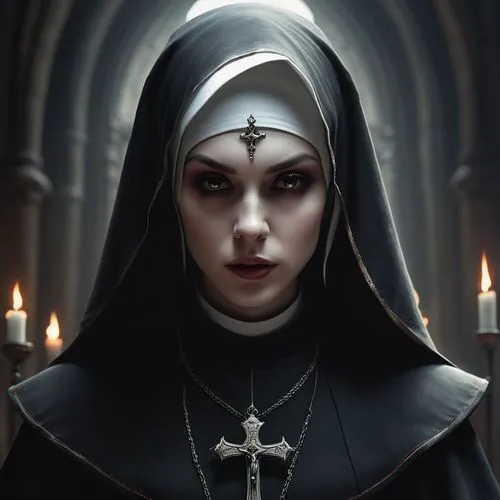 the nun,seven sorrows,gothic portrait,nun,priestess,gothic woman,the prophet mary,benedictine,priest,carmelite order,archimandrite,dark gothic mood,sorceress,hieromonk,nuns,vampire woman,nuncio,evil woman,the magdalene,widow,Conceptual Art,Fantasy,Fantasy 11