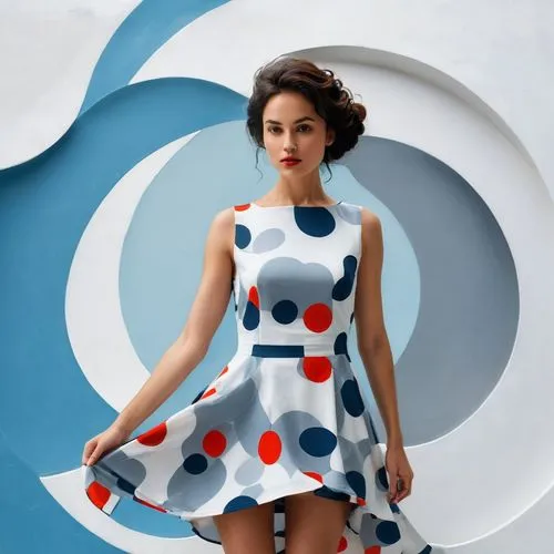 polka dot dress,marimekko,sixties,courreges,qipao,dotty,60's icon,retro woman,scodelario,50's style,a girl in a dress,chermayeff,blumenfeld,pop art style,cappellini,atomic age,calder,vintage dress,mapei,trenaunay,Illustration,Black and White,Black and White 32