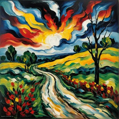 rural landscape,caminos,winding road,mousseau,mountain road,autumn landscape,paisaje,landscape,farm landscape,vlaminck,oil on canvas,carretera,pathway,winding roads,small landscape,oil painting on canvas,the road,landscape background,high landscape,pechstein,Art,Artistic Painting,Artistic Painting 37