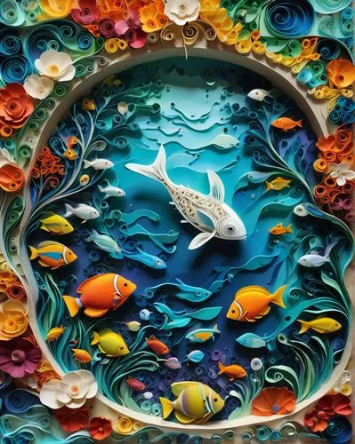 aquarium decor,fishes,fish collage,fish in water,koi pond,koi fish,school of fish,aquarium,under the sea,koi,sea-life,blue fish,coral reef,aquarium inhabitants,tropical fish,coral fish,koi carp,mermaid background,glass painting,marine fish,Unique,Paper Cuts,Paper Cuts 01