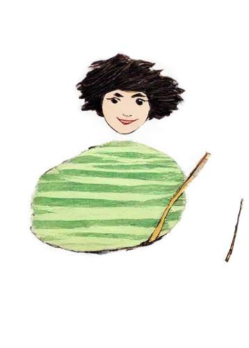 Cartoon wasabi, green and white stripes, anthropomorphic, cute face, big round eyes, smiling mouth, leafy hair, holding chopsticks, sitting on sushi plate, Japanese-style background, colorful, vibrant