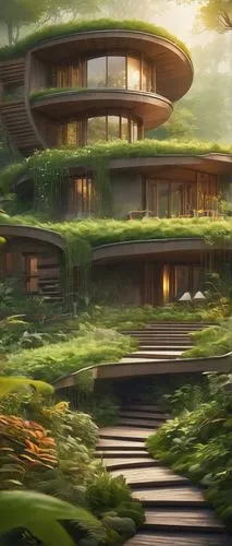 forest house,kunplome,house in the forest,futuristic architecture,dojo,asian architecture,futuristic landscape,ecotopia,ecoterra,biophilia,japanese zen garden,ecovillages,modern house,treehouses,feng shui,modern architecture,tree house hotel,fallingwater,dunes house,baan,Conceptual Art,Fantasy,Fantasy 02