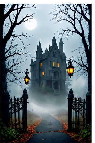 haunted castle,ghost castle,halloween background,the haunted house,haunted house,witch's house,witch house,halloween illustration,house silhouette,halloween scene,hauntings,halloween poster,haunted cathedral,haunts,ravenloft,haunted,halloween wallpaper,haunt,halloween border,halloween frame,Illustration,Retro,Retro 16