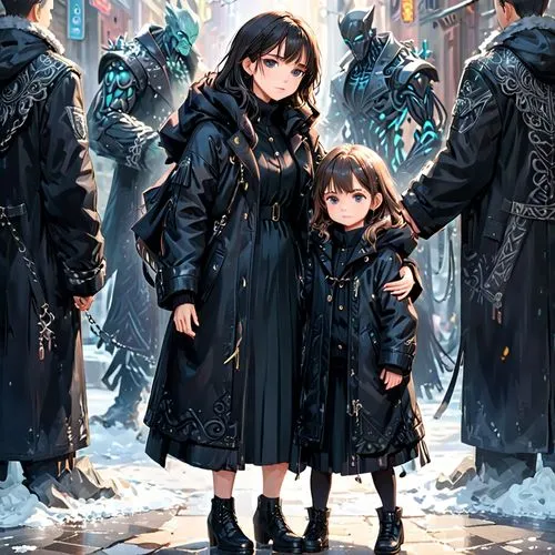 cerberus,winter clothing,father and daughter,nihei,winter clothes,trenchcoats,Anime,Anime,General