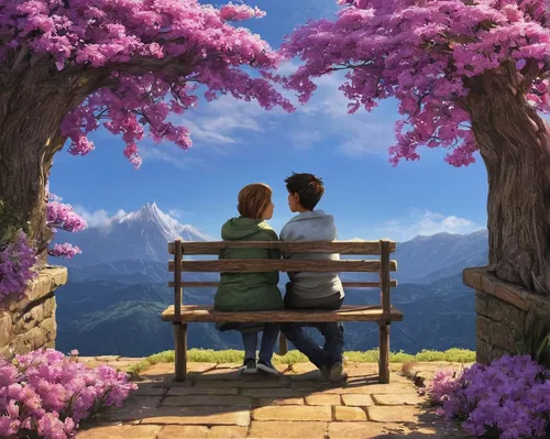 romantic scene,springtime background,spring background,japanese sakura background,idyll,girl and boy outdoor,landscape background,hydrangea background,sakura background,a fairy tale,rapunzel,fairytale,love background,studio ghibli,beautiful moment,background image,beautiful frame,flower background,valentines day background,fantasy picture,Photography,Documentary Photography,Documentary Photography 18