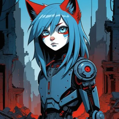 redfox,red blue wallpaper,animatrix,domino,mae,klayton,Illustration,American Style,American Style 09