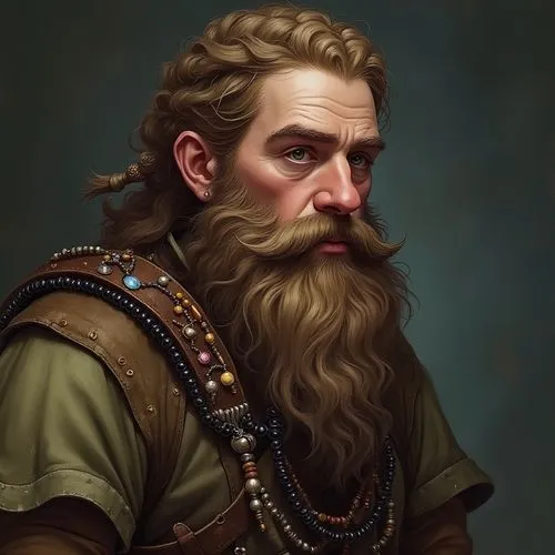 a male d&d dwarf inventor with a braided beard embedded with beads,an illustration of a man with long hair and beard,dwarf sundheim,blackwall,fili,dwarven,gimli,graybeards