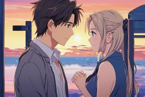 tsumugi kotobuki k-on,violet evergarden,unagi,world end,anime 3d,romantic scene,honolulu,boy and girl,reizei,hands holding,anime cartoon,love background,before sunrise,dusk background,heart in hand,cg artwork,blu ray,couple silhouette,hiyayakko,kado,Illustration,Japanese style,Japanese Style 03