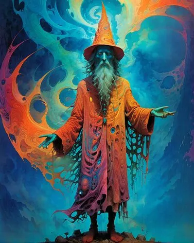 wizard,the wizard,magus,sorcerer,rincewind,gandalf,conjurer,archmage,witchfire,mihali,bugenhagen,oracular,maharishi,magidsohn,radagast,raistlin,magickal,zelazny,orko,mantra om,Conceptual Art,Oil color,Oil Color 23