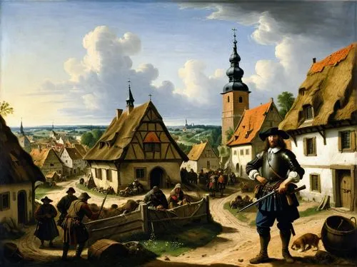 bamberg,münsterland,luneburg,torgau,oranienburg,bohemia,south bohemia,braunschweig,bremen town musicians,rothenburg,east-european shepherd,freudenberg,landsberg,nuremberg,village scene,pilgrims,boitzenburg,westphalia,city of münster,gelnhausen,Art,Classical Oil Painting,Classical Oil Painting 07