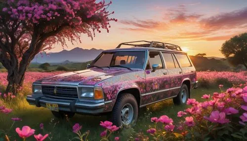 flower car,landcruiser,flowerful desert,landrover,vanagon,land rover,Photography,Artistic Photography,Artistic Photography 02