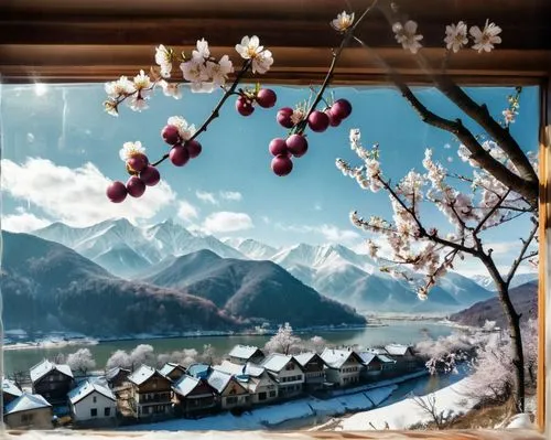 christmas landscape,winter background,korean village snow,winter village,winter landscape,winter cherry,christmas snowy background,winter window,advent calendar,snow scene,snowy still-life,seasonal autumn decoration,cherry tree,christmas scene,christmas frame,plum blossom,plum blossoms,lebkuchen,almond tree,thun lake,Photography,Artistic Photography,Artistic Photography 07