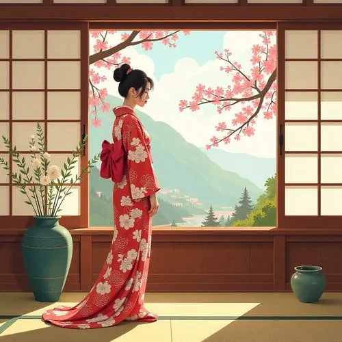 geiko,hakama,geisha,maiko,geisha girl,kimono,Illustration,Realistic Fantasy,Realistic Fantasy 28