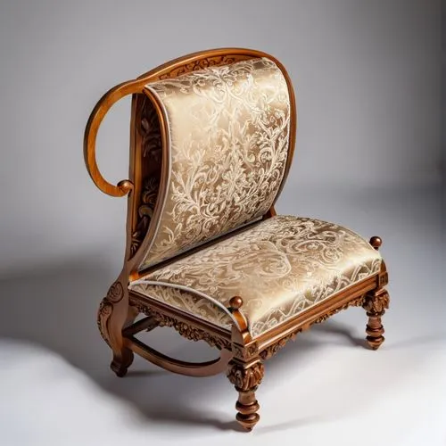 A chair made of wood with upholstery against a white background ,this is an old style couch made out of wood,floral chair,armchair,antique furniture,wing chair,biedermeier,tailor seat,Conceptual Art,F