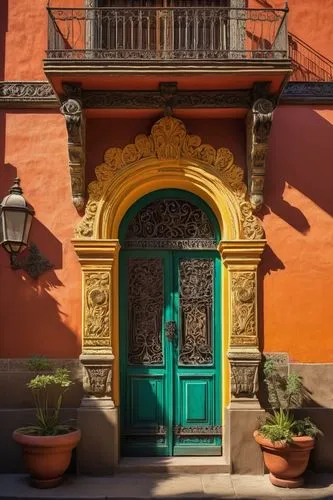 Chilean architecture, colorful stucco buildings, terra cotta roofs, ornate wooden doors, intricate ironwork balconies, vibrant street art murals, narrow cobblestone streets, Andean mountain backdrop, 