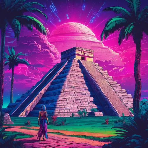 Chichen Itza is one of the New 7 World Wonders and located in Mexico.,pyramids,pyramid,step pyramid,temple fade,russian pyramid,aztec,eastern pyramid,temples,el dorado,chichen-itza,80's design,kharut 