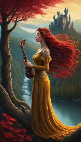 woman playing violin,melisandre,celtic harp,fantasy picture,tuatha,serenade,violin woman,woman playing,the flute,rusalka,persephone,maedhros,fantasia,harp player,seelie,sirenia,fantasy art,violinist,violin player,troubador,Illustration,Abstract Fantasy,Abstract Fantasy 19