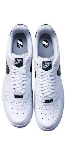 Air Force 1 shoes, white sneakers, black swoosh logo, silver lace tips, rubber outsole, detailed stitching, low-top design, soft leather material, slight crease on toe box, subtle shadow under laces, 