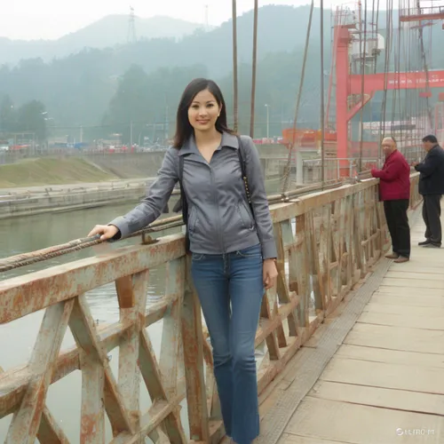 a woman is standing on the bridge,wooden bridge,rishikesh,hanging bridge,golden bridge,jecheon,shillong