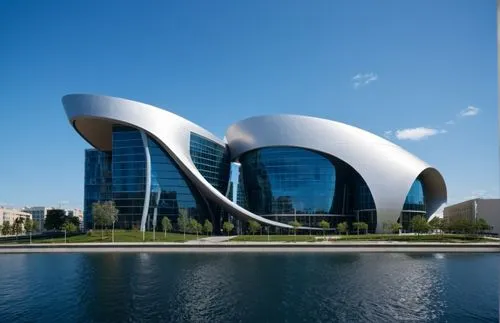 modern building near water near the city of riga,calatrava,esteqlal,morphosis,autostadt wolfsburg,futuristic art museum,tianjin,Photography,Documentary Photography,Documentary Photography 15