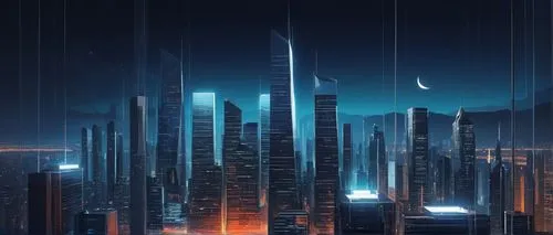 cybercity,cityscape,metropolis,futuristic landscape,coruscant,skyscrapers,skyscraper,cybertown,ctbuh,city at night,city skyline,the skyscraper,cyberport,dystopian,areopolis,megacorporation,futuristic,capcities,cyberpunk,fantasy city,Conceptual Art,Sci-Fi,Sci-Fi 07