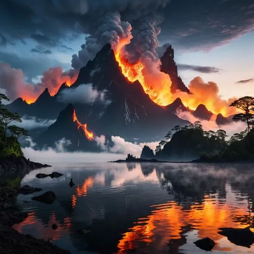 volcanic landscape,volcanic lake,fantasy landscape,active volcano,mountain sunrise,beautiful landscape,landscapes beautiful,volcanic,volcano pool,nzealand,tailandia,fire in the mountains,incredible sunset over the lake,tasmanian,volcanic eruption,lava river,volcanoes,zealand,catatumbo,argentine patagonia,Illustration,Black and White,Black and White 33